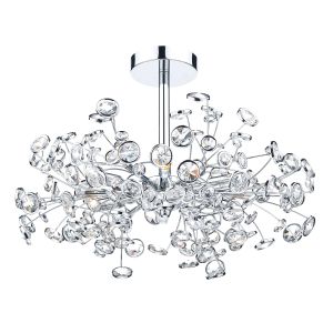 Oberoi 6 Light G9 Polished Chrome Semi Flush Fitting With A Multitude Of Faceted Crystal Glass Beads & Chrome Discs