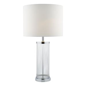 Olalla 1 Light E27 Polished Chrome Table Lamp With Clear Glass Rods With Inline Switch C/W Ivory Faux Silk Shade