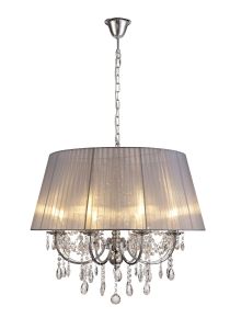 Olivia Pendant With Grey Shade 8 Light E14 Polished Chrome/Crystal