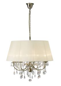 Olivia Pendant With Ccrain Shade 8 Light E14 Antique Brass/Crystal