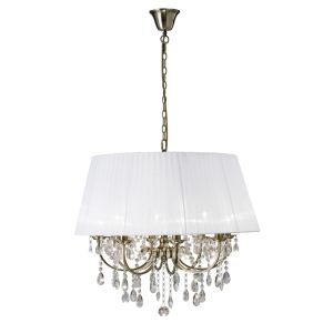 Olivia Pendant With White Shade 8 Light E14 Antique Brass/Crystal