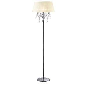Olivia Floor Lamp With Ivory Ccrain Shade 3 Light E14 Polished Chrome/Crystal, NOT LED/CFL Compatible