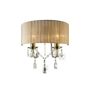 Olivia Wall Lamp Switched With Soft Bronze Shade 2 Light E14 Antique Brass/Crystal