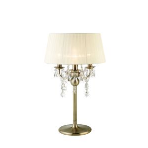 Olivia Table Lamp With Ccrain Shade 3 Light E14 Antique Brass/Crystal