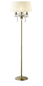 Olivia Floor Lamp With Ccrain Shade 3 Light E14 Antique Brass/Crystal