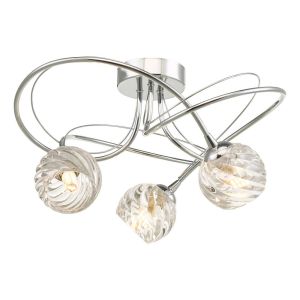 Onawa 3 Light G9 Polished Chrome Semi Flush Ceiling Fitting C/W Twisted Open Glass Shades