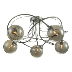 Onawa 5 Light G9 Polished Chrome Semi Flush Ceiling Fitting C/W Smoked Glass Shades