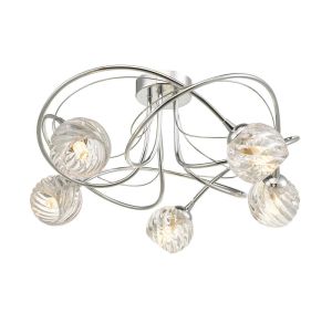 Onawa 5 Light G9 Polished Chrome Semi Flush Ceiling Fitting C/W Twisted Open Glass Shades