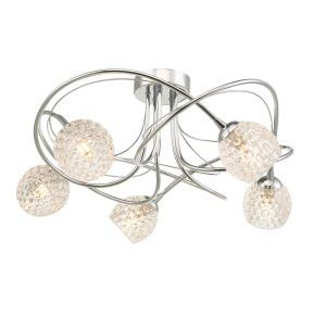 Onawa 5 Light G9 Polished Chrome Semi Flush Ceiling Fitting C/W Dimpled Glass Shades