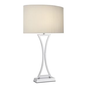Oporto 1 Light E27 Polished Chrome Table Lamp With Inline Switch C/W Oval Shaped Ccrain Micro Pleat Shade