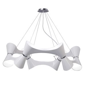 Ora 105cm Pendant 12 Twisted Round Light E27, Gloss White/White Acrylic/Polished Chrome, CFL Lamps INCLUDED