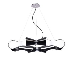 Ora Pendant 8 Flat Round Light E27, Gloss Black/White Acrylic/Polished Chrome, CFL Lamps INCLUDED