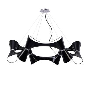 Ora 105cm Pendant 12 Twisted Round Light E27, Gloss Black/White Acrylic/Polished Chrome, CFL Lamps INCLUDED