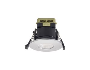 Orbio 8W, 90mA, Dimmable CCT LED Fire Rated Downlight, Platinum Silver Fascia, Cut Out: 70mm, 900lm 60° Deg, IP65 DRIVER INC 5yrs Warranty