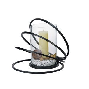 (DH) Oreo Candle Holder 4 Ring Large Black/Clear Glass