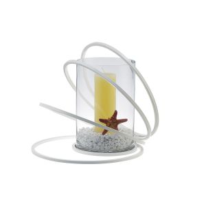 (DH) Oreo Candle Holder 4 Ring Large White/Clear Glass