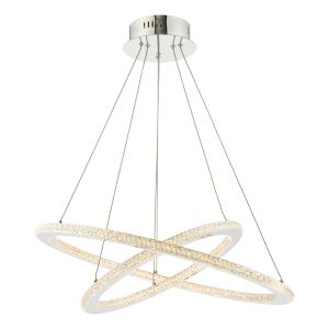 Orion 2 Light 22W LED Integrated Polished Chrome Adjustable 2 Ring Pendant With Crystal-Like Acrylic Details