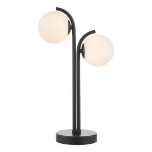 Orkinsale 2 Light G9 Matt Black Table Lamp With Inlince Switch C/W Opal Glass Shade