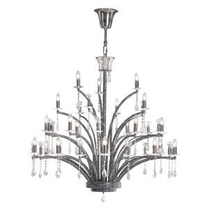 Orlando 125cm Pendant 21 Light E14 Black Chrome/Crystal (Pallet Shipment Only), (ITEM REQUIRES CONSTRUCTION/CONNECTION) Item Weight: 30kg