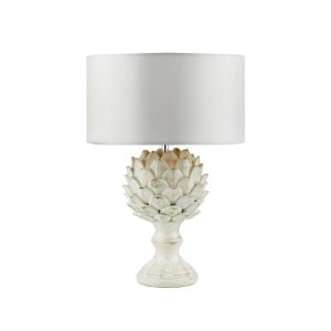 Orris 1 Light E27 Antique Ccrain Table Lamp With Inline Switch C/W Hilda Ivory Faux Silk 40cm Drum Shade