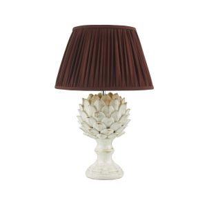 Orris 1 Light E27 Antique Ccrain Table Lamp With Inline Switch C/W Ulyana Burgundy Faux Silk Pleated 40cm Shade