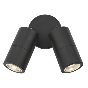 Ortega 2 Light GU10 Matt Black Aluminium Outdoor Adjustable IP65 Spotlight Wall Light With Clear Glass Diffuser