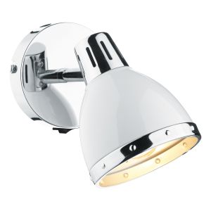 Osaka 1 Light  E14 Gloss White With Polished Chrome Detail Adjustable Wall Spotlight With Built In Rocker Switch