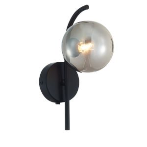 Zanetto 1 Light G9 Black Switched Wall Light C/W Smoked Glass Globe Shade