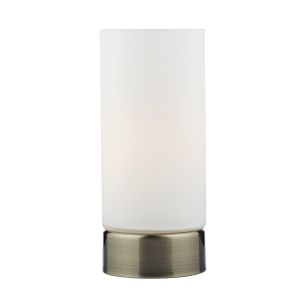 Owen 1 Light E14 Antique Brass 3 Stage Touch Table Lamp With White Opal Glass Shade