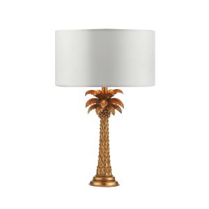 Palm 1 Light B22 Gold Palm Tree Design Table Lamp With Inline Switch C/W Hilda Ivory Faux Silk 40cm Drum Shade