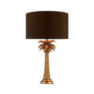 Palm 1 Light B22 Gold Palm Tree Design Table Lamp With Inline Switch C/W Eldon Brown Faux Silk 38cm Drum Shade