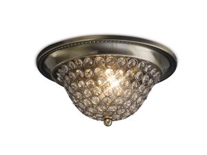 Paloma 27cm Flush Ceiling Small 2 Light E14 Antique Brass/Crystal