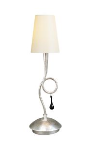 Paola Table Lamp 1 Light E14, Silver Painted With Cream Shade & Black Glass Droplets
