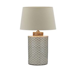 Paxton 1 Light E27 Table Lamp Ccrain With Brown With Inline Switch C/W Cezanne Taupe Faux Silk Tapered 40cm Drum Shade