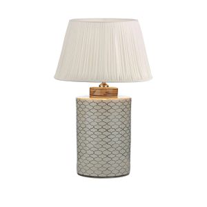 Paxton 1 Light E27 Table Lamp Ccrain With Brown With Inline Switch C/W Ulyana Ivory Faux Silk Pleated 40cm Shade