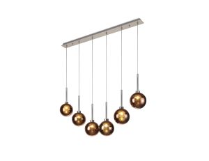 Penton Linear Pendant 2m, 6 x G9, Polished Chrome/Copper/Frosted Type G Shade