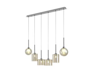 Penton Linear Pendant 2m, 6 x G9, Polished Chrome/Cognac/Frosted Type B,C,G Shade
