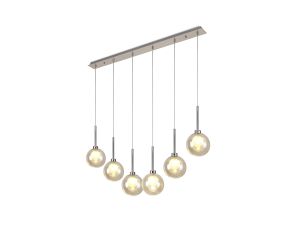 Penton Linear Pendant 2m, 6 x G9, Polished Chrome/Cognac/Frosted Type G Shade