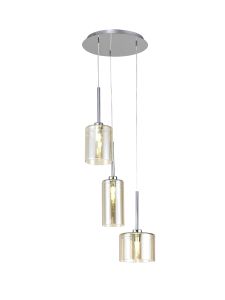 Penton Round Pendant 2m, 3 x G9, Polished Chrome/Cognac Type A,B,C Shade