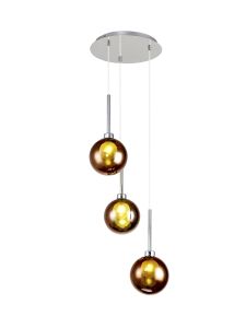 Penton Round Pendant 2m, 3 x G9, Polished Chrome/Copper/Frosted Type G Shade