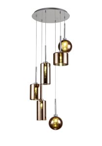 Penton Round Pendant 2.5m, 6 x G9, Polished Chrome/Copper/Frosted Type A,B,C,G Shade
