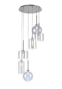 Penton Round Pendant 2.5m, 6 x G9, Polished Chrome/Italisbonscent/Frosted Type A,B,C Shade