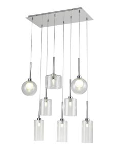 Penton Rectangle Multiple Pendant 2m, 8 x G9, Polished Chrome/Clear/Frosted Type A,B,C,G Shade