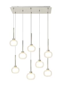 Penton Rectangle Multiple Pendant 2m, 8 x G9, Polished Chrome/Frosted/Clear Type M Shade