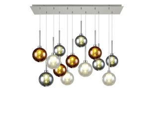 Penton Linear Pendant 2m, 12 x G9, Polished Chrome/Chrome/Frosted/Copper/Cognac Type G Shade
