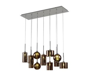Penton Linear Pendant 2m, 12 x G9, Polished Chrome/Copper/Frosted Type A,B,C,G Shade
