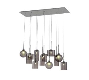 Penton Linear Pendant 2m, 12 x G9, Polished Chrome/Smoked/Frosted Type A,B,C,G Shade