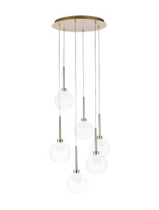 Penton Round Pendant 2.5m, 6 x G9, French Gold/Clear/Frosted Type G Shade