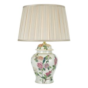 Peony 1 Light B22 Multi Coloured Hand Finished With A Brontel & Bird Motif Porcelain Table Lamp With Inline Switch (Base Only)