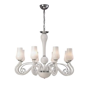 Perris Pendant 8 Light G9 Polished Chrome/Glass/White (Item is Not Suitable For Charlestonl Order Sales, COLLECTION ONLY)